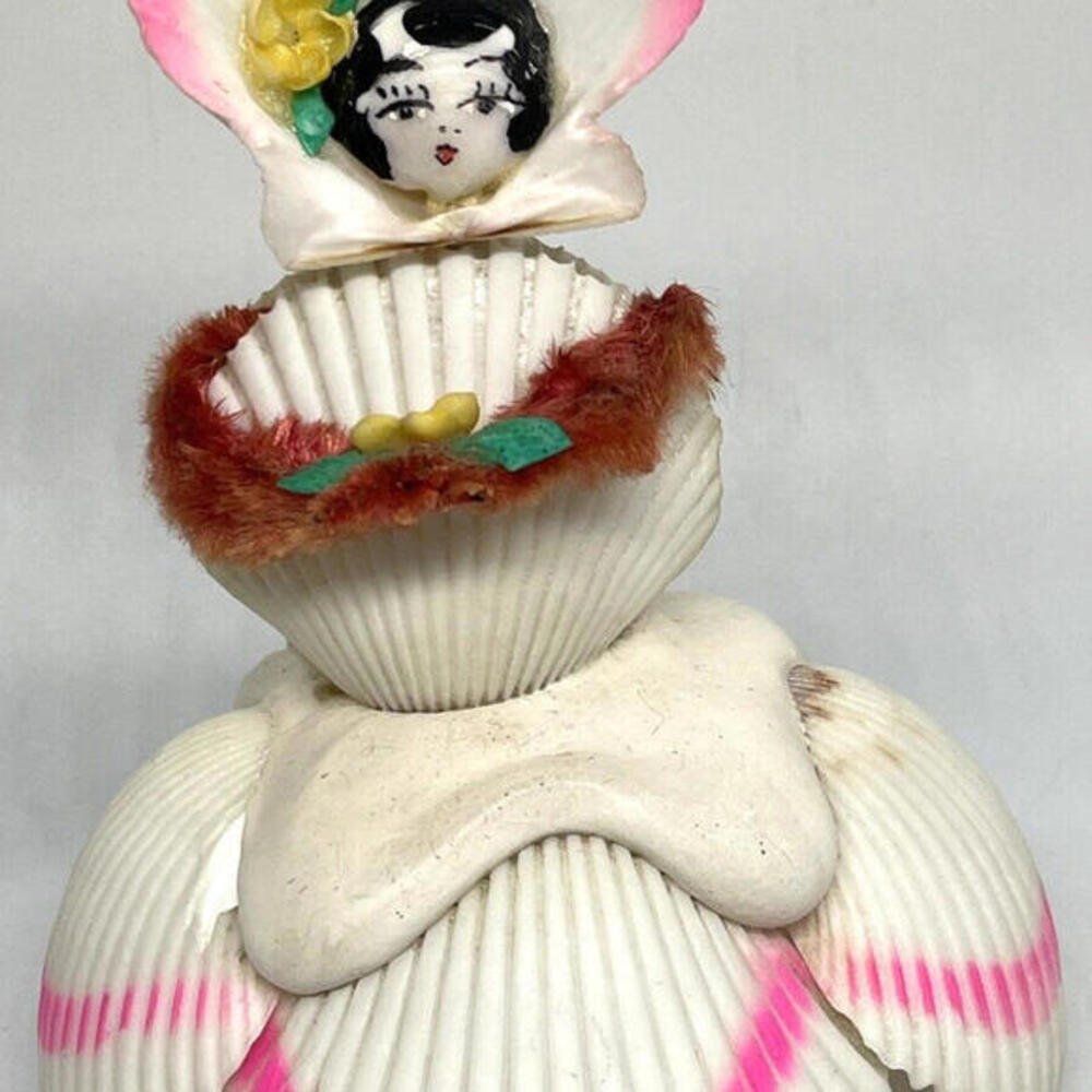 Sea Shell Doll‎ Chenille Arms 5.5" Figurine Hand Painted Vintage Folk Art